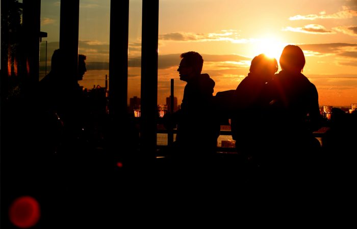 Bar with a sunset background